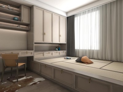 新中式榻榻米卧室3D模型下载